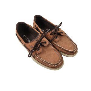 Sperry Top Sider Boys Lanyard Boat Shoes Leather Upper Size 5.5M Brown Casual